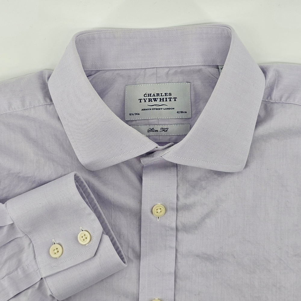 Charles Tyrwhitt Dress Shirt Mens 16.5/34 Lilac Purple Slim Fit Cotton Twill